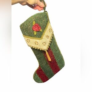 Creative Design Red & Green Velvet Christmas Stocking with Rose & Tassel